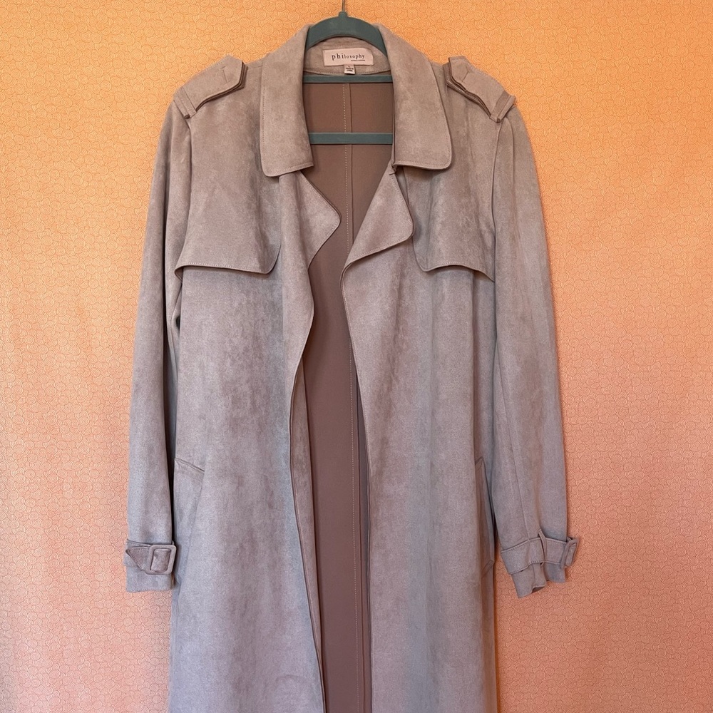 Philosophy Pink Faux Suede Trench Coat Size Large